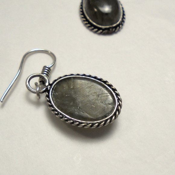 Earrings Labrodite handmade small oval dangle astro remedy - Picture 5 of 5